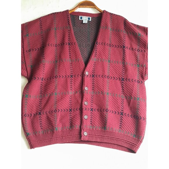 Vintage Mens Size XL Grandpa Chunky Tartan Plaid Heavyweight Warm Golf Cardigan - Picture 2 of 12